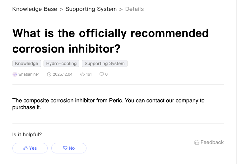 Corrosion inhibitor for WhatsMiner Hydro + Heat Core